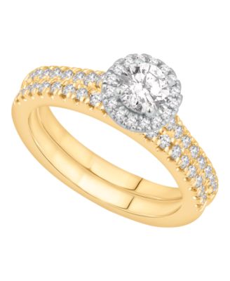 Macy's - Certified Diamond Halo Bridal Ring (1 ct. t.w.) in 18K Two-Tone Gold
