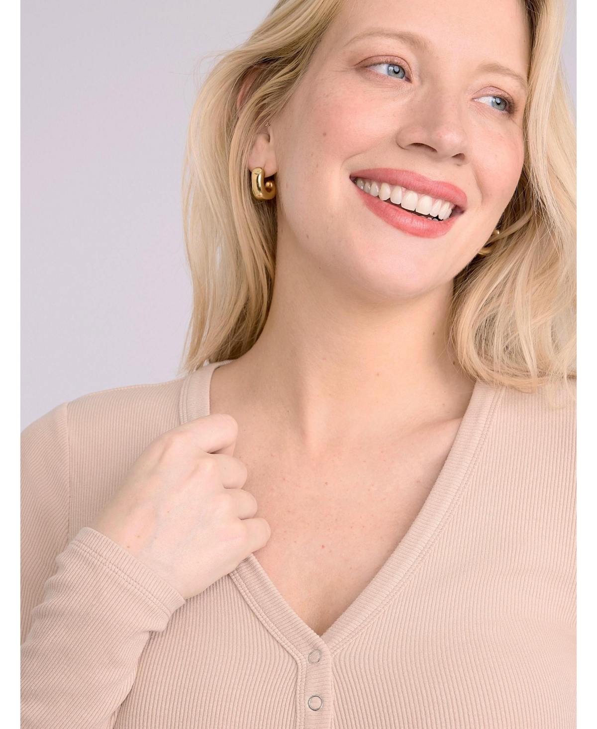 Motherhood Maternity V-Neck Side-Ruched Long Sleeve Henley Tee