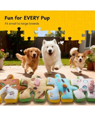 Interactive Squeaky Dog Puzzle Toys, 4-in-1 Tearable Rip Pull Apart Enrichment Plush Stuffed Crinkle Chew Toys for Small Medium Large Breeds