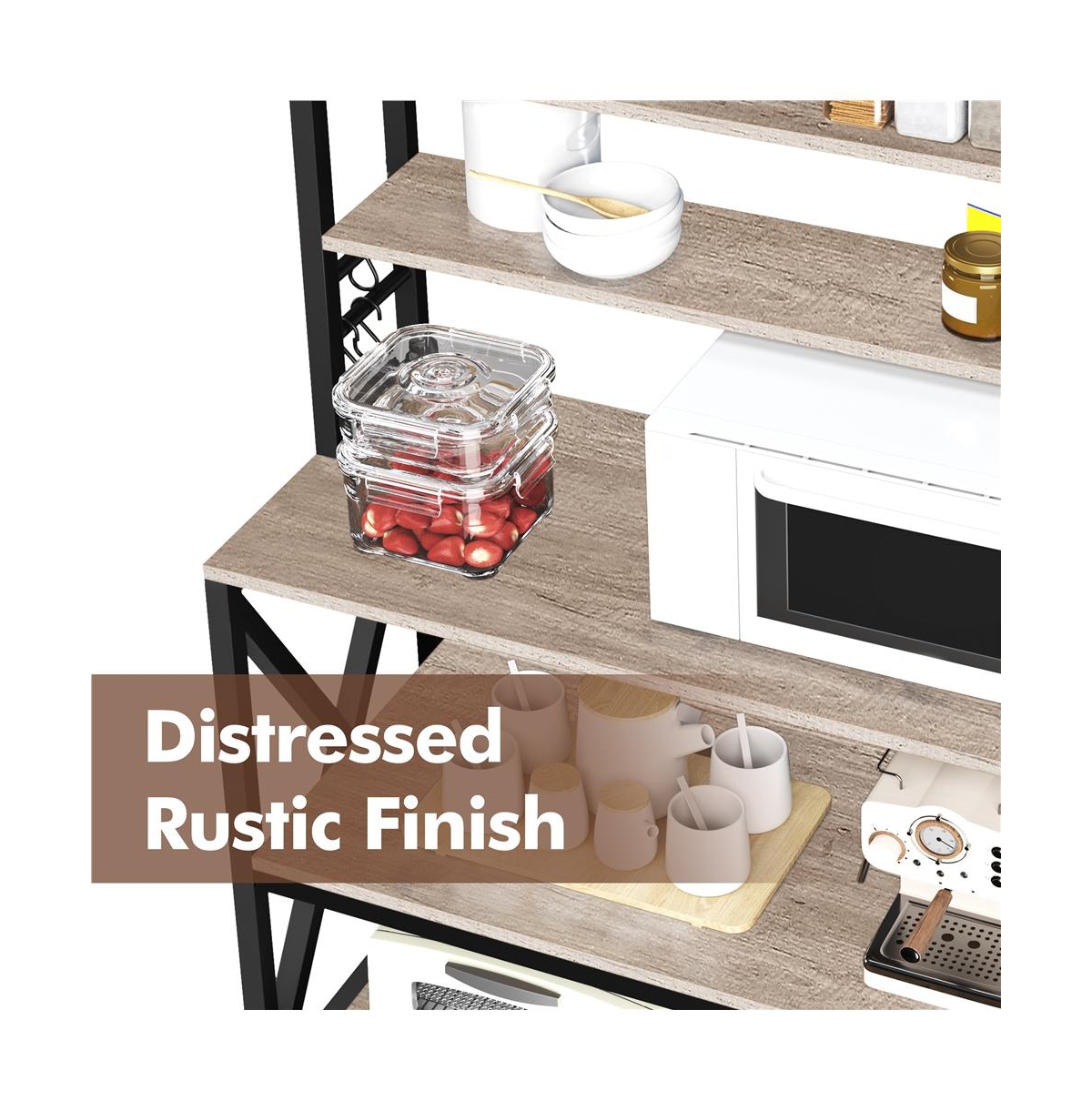 Yaheetech Rustic Gray 6-Tier Metal & Wood Baker s Rack, Multi-Level Kitchen Storage Organizer