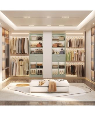 4-8 FT Walk-in Adjustable Closet Organizer System with 2 Drawers and 5 Rods, Fits 60-96'' Closets