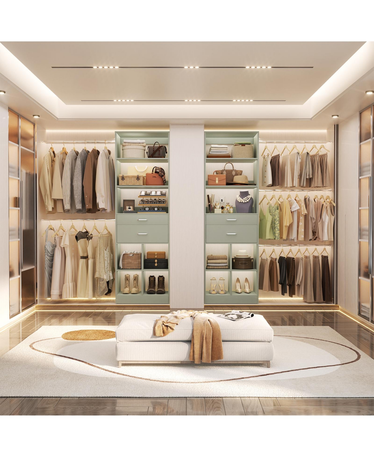 Aheaplus 4-8 Ft Walk-in Adjustable Closet Organizer System with 2 Drawers and 5 Rods