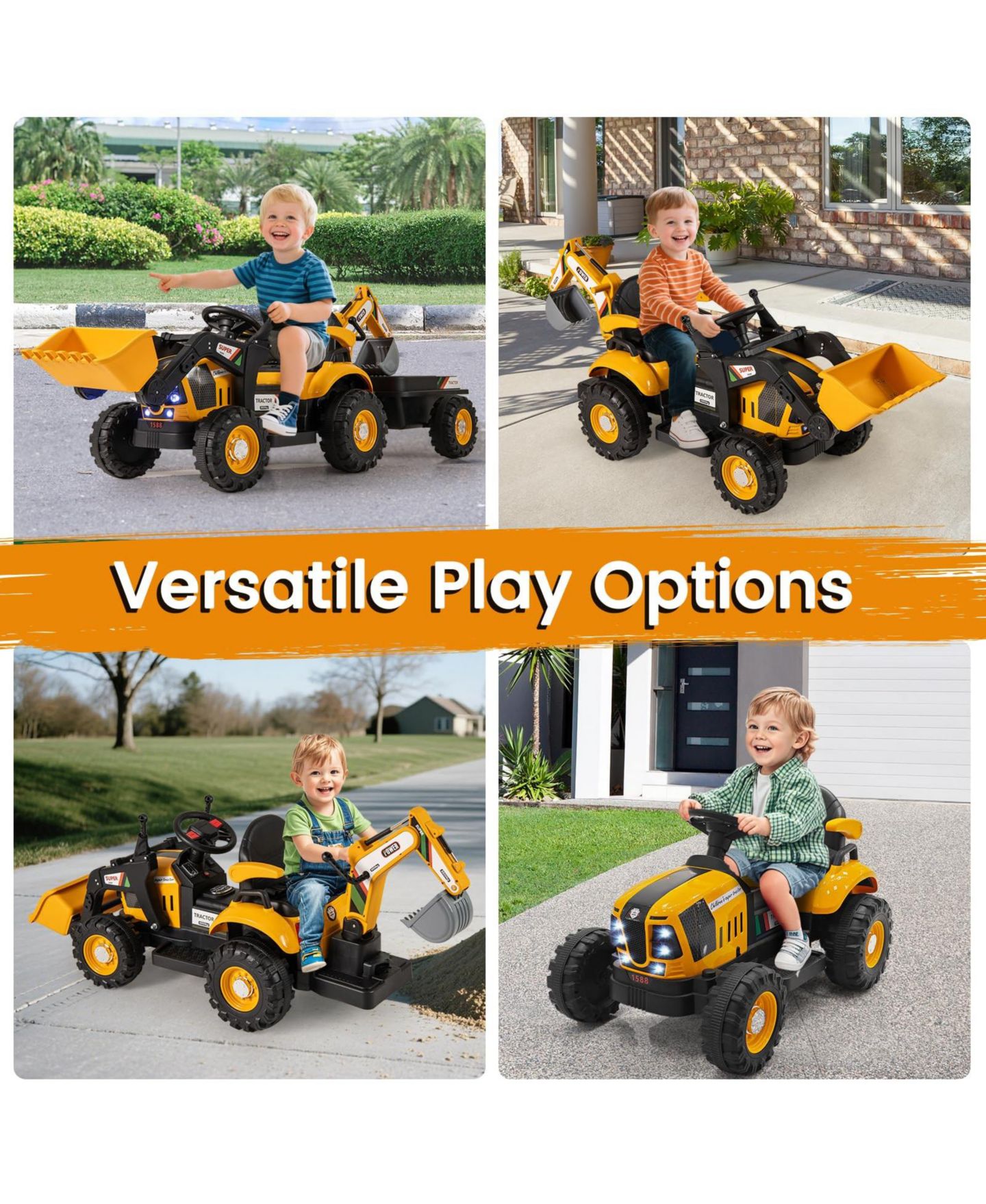 Детская игрушка Mecale 4-in-1 12V Ride-On Tractor with Remote Control, Ages 3–8, цвет: Жёлтый — фото 9