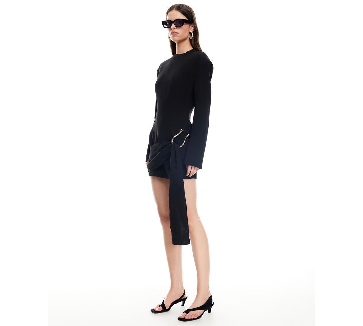 Lioness Martini Long Sleeve Draped Minidress In Black