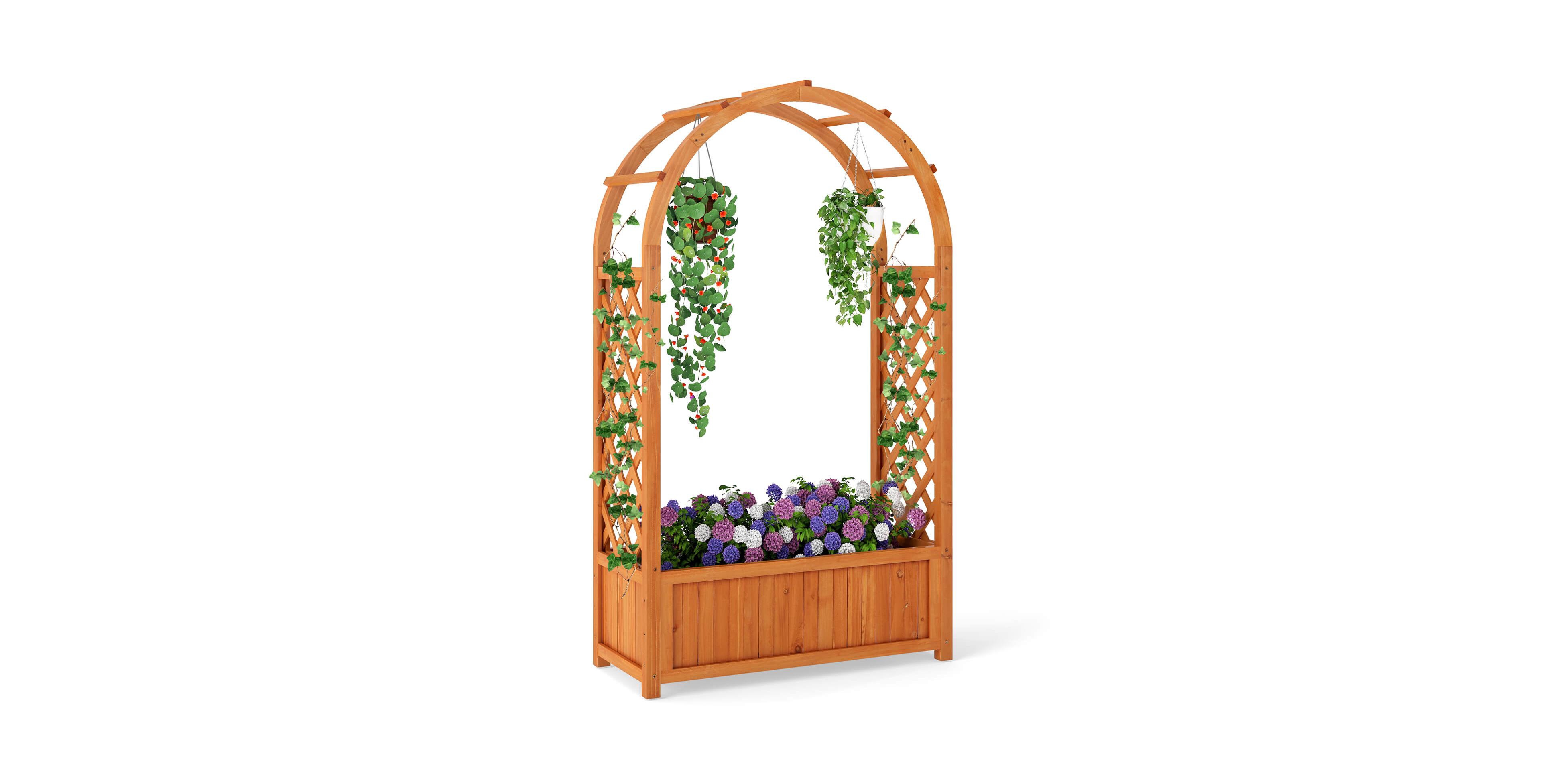 Costway Raised Garden Bed Wooden Elevated Planter Box with Lattice
