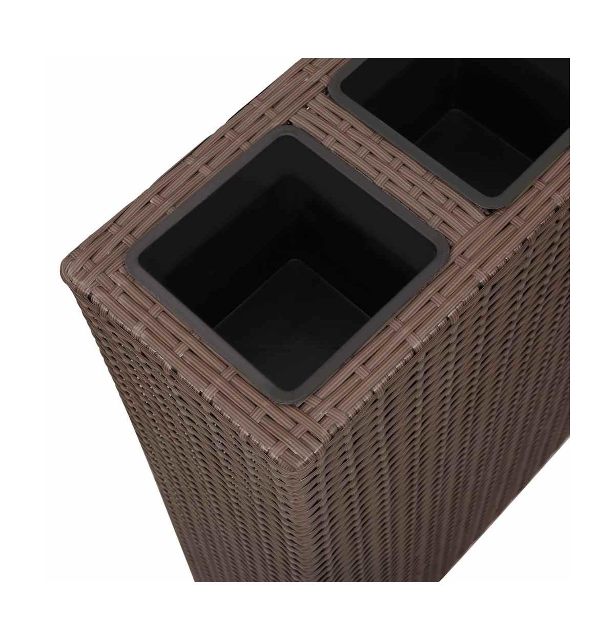 Garden Raised Bed with 4 Pots Poly Rattan Brown