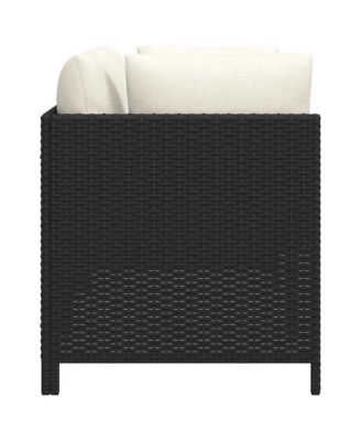 2-Seater Patio Sofa with Cushions Black Poly Rattan