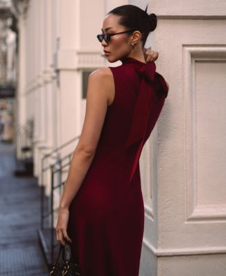 Women's Ennis Satin Sleeveless Bow Midi Dress