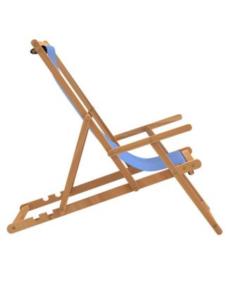Beach Chair Blue Teak wood, Polyester Medium Foldable