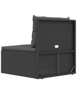 Patio Middle Sofa with Cushions Black Poly Rattan