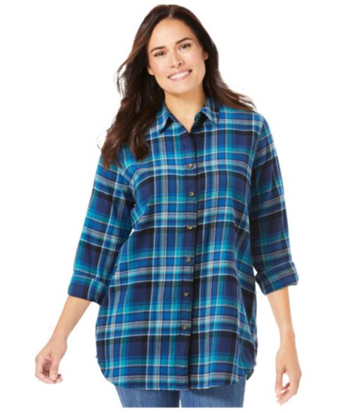 Женская рубашка Woman Within Within Soft Cotton Flannel, цвет: Кобальтовый клетчатый