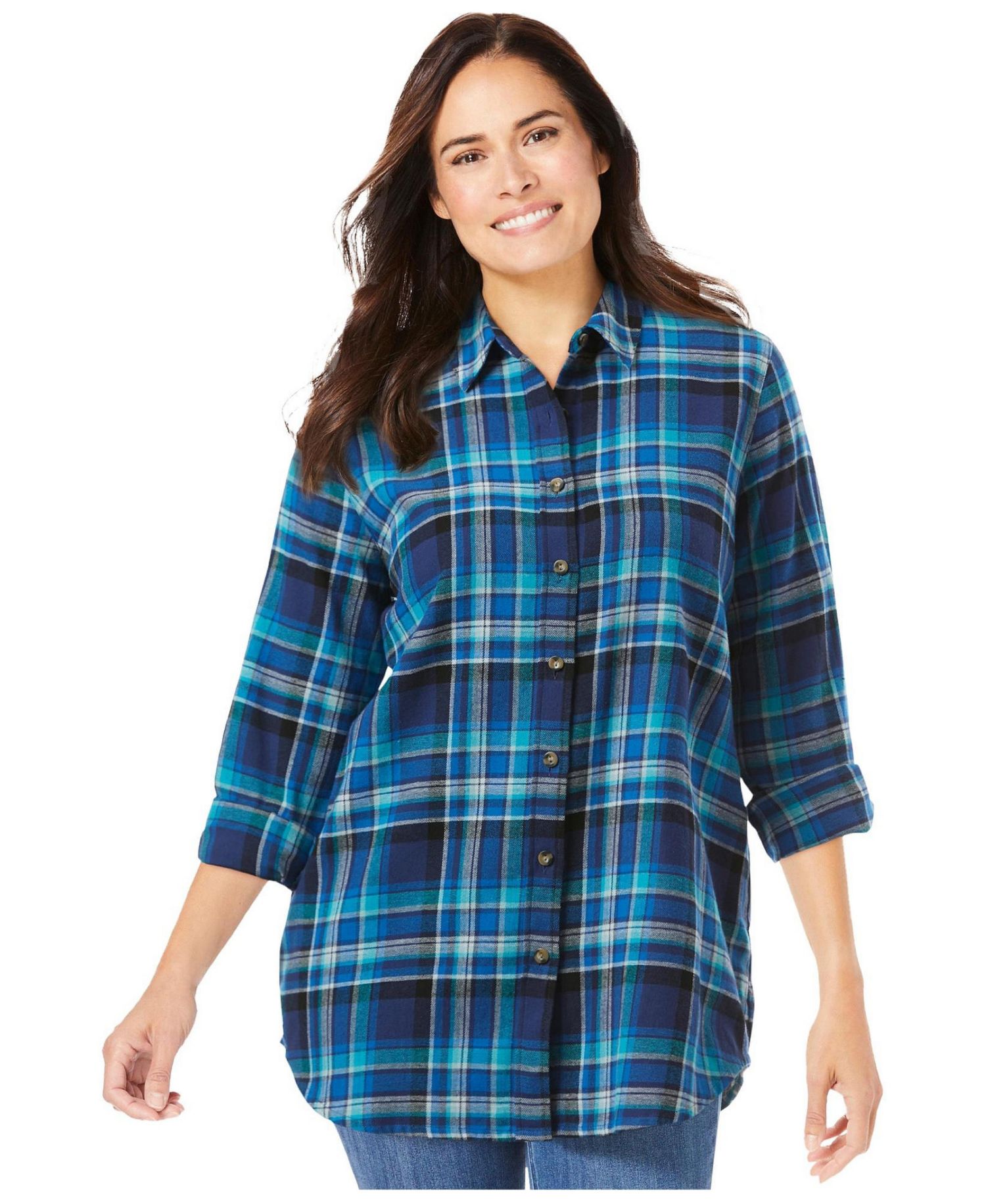 Plus Size Within Plaid Double-Brushed Cotton Flannel Shirt