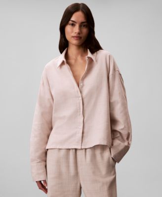 Women's Plaid Collar Neck Long Sleeve Sleep Shirt-QS7533