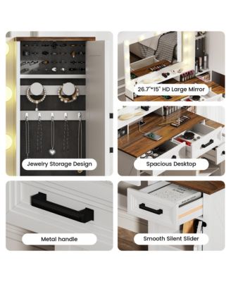 Makeup Vanity with Square Mirror, Tricolor Light & Charger