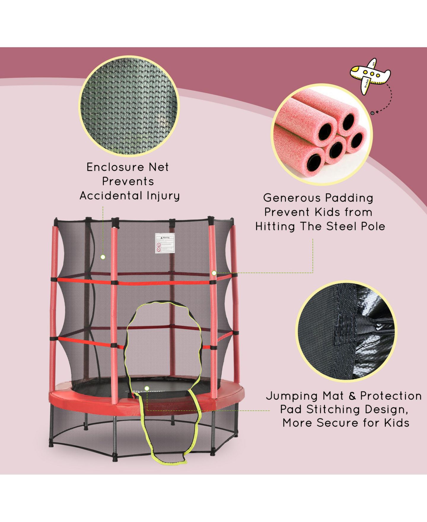 Детская игрушка Outsunny 5FT Springless Trampoline with Enclosure Net, 99 lbs Capacity, Ages 3-6 — фото 4