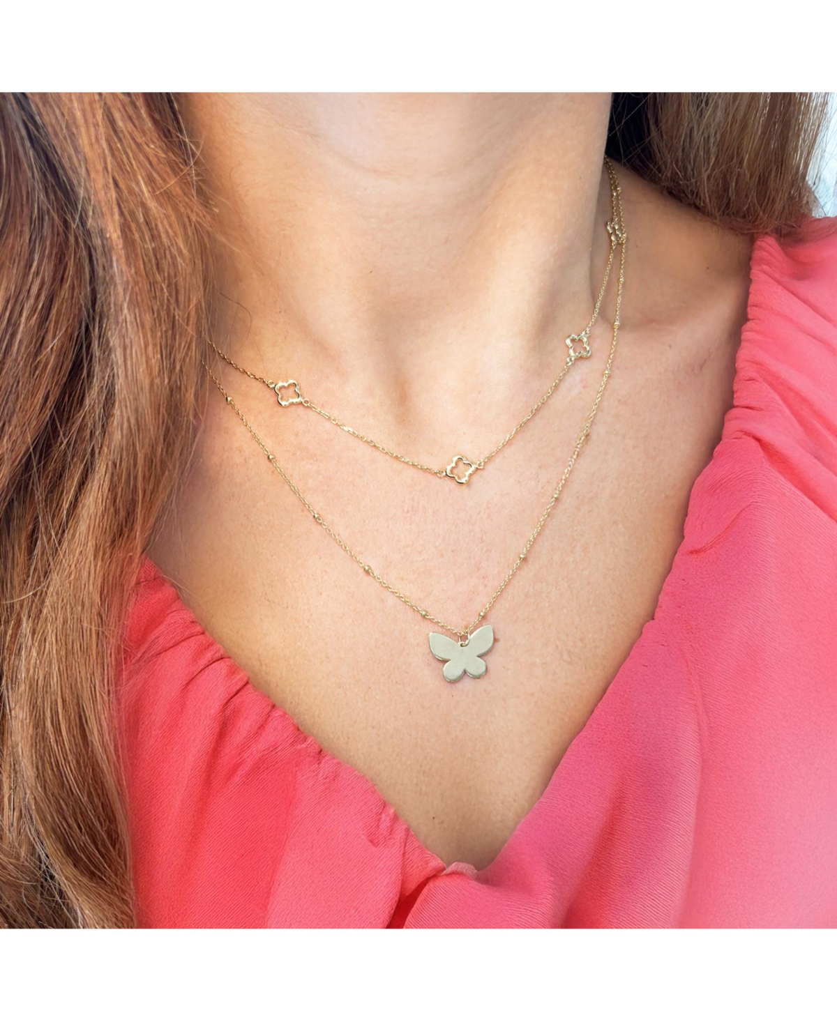 The Lovery Mini Gold Open Clover Necklace 14K Gold