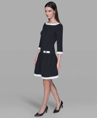 Women's Scuba Crepe Boat Neck A-Line Dress