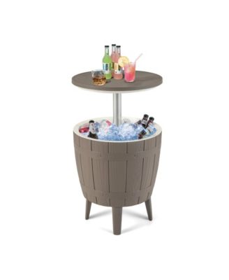 10 Gallon Cooler Bar Table Outdoor Coffee Table Ice Bucket with Telescopic Tabletop for Beer and Wine-Brown