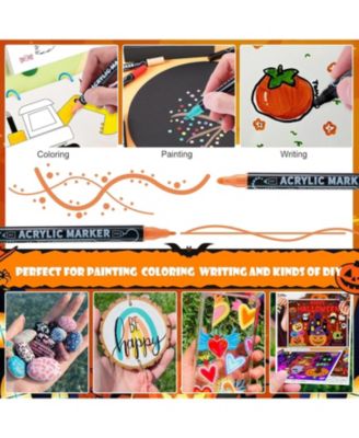 24 Colors Dual Tip Acrylic Paint Pens Markers, for Halloween Decorations, Wood, Canvas, Stone, Rock Painting and DIY Crafts