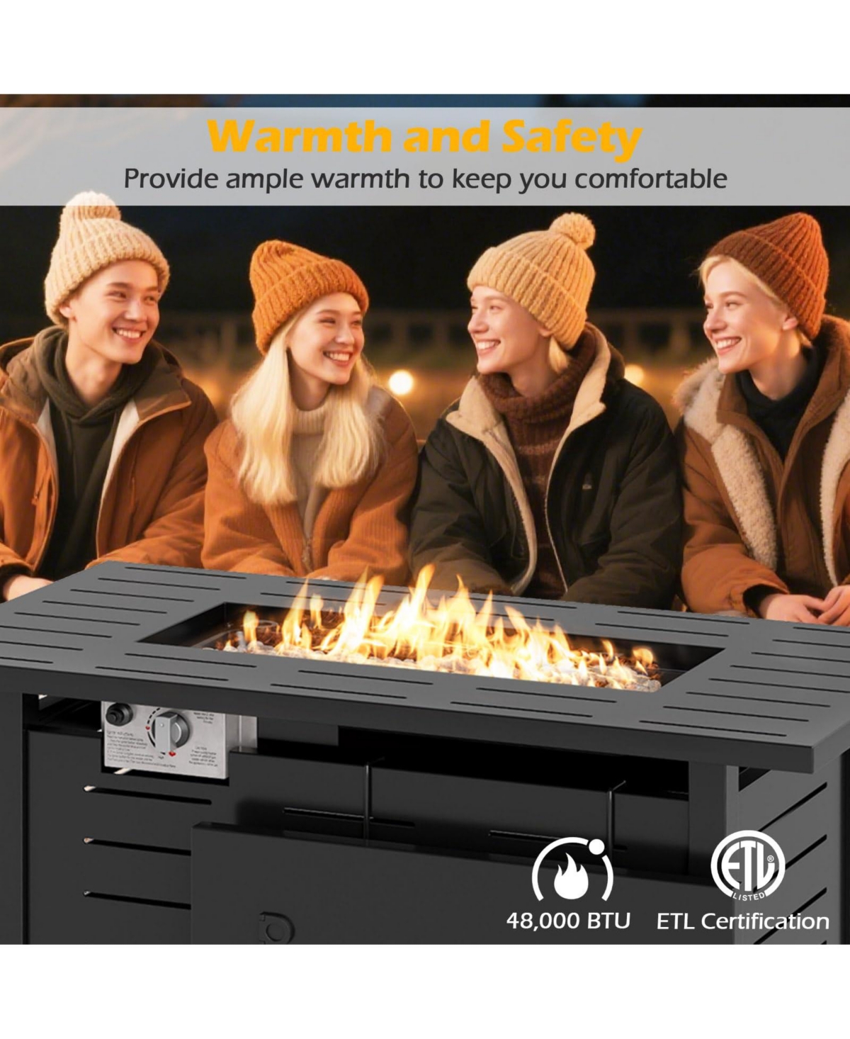 Mecale 40 Inch Outdoor Propane Fire Pit Rectangle Gas Fire Table with Lava Rocks.