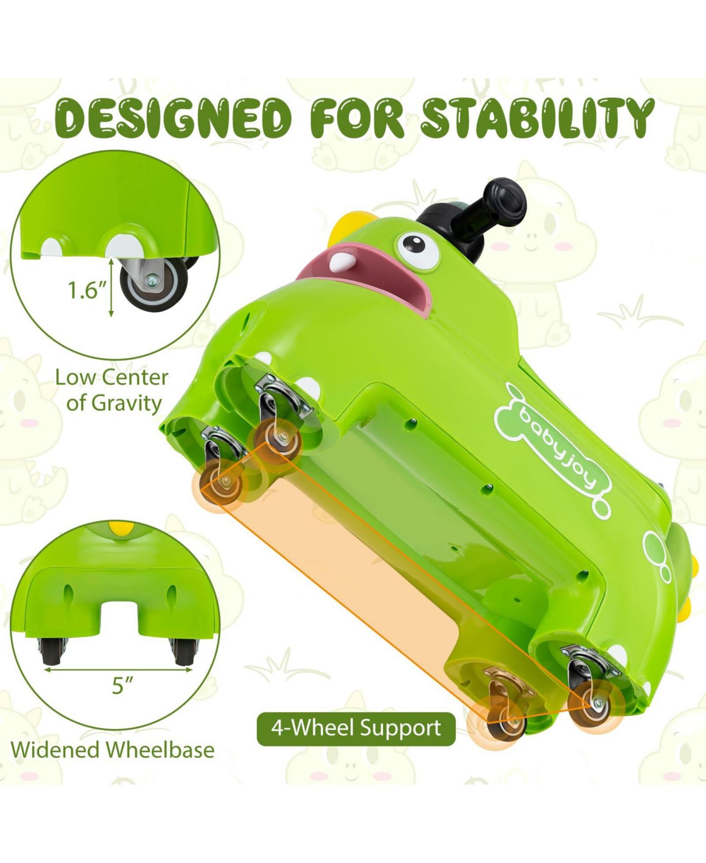 Детская игрушка Mecale Dinosaur Ride-On Car with Lights and Music, Ages 18+ Months, цвет: Зелёный — фото 7