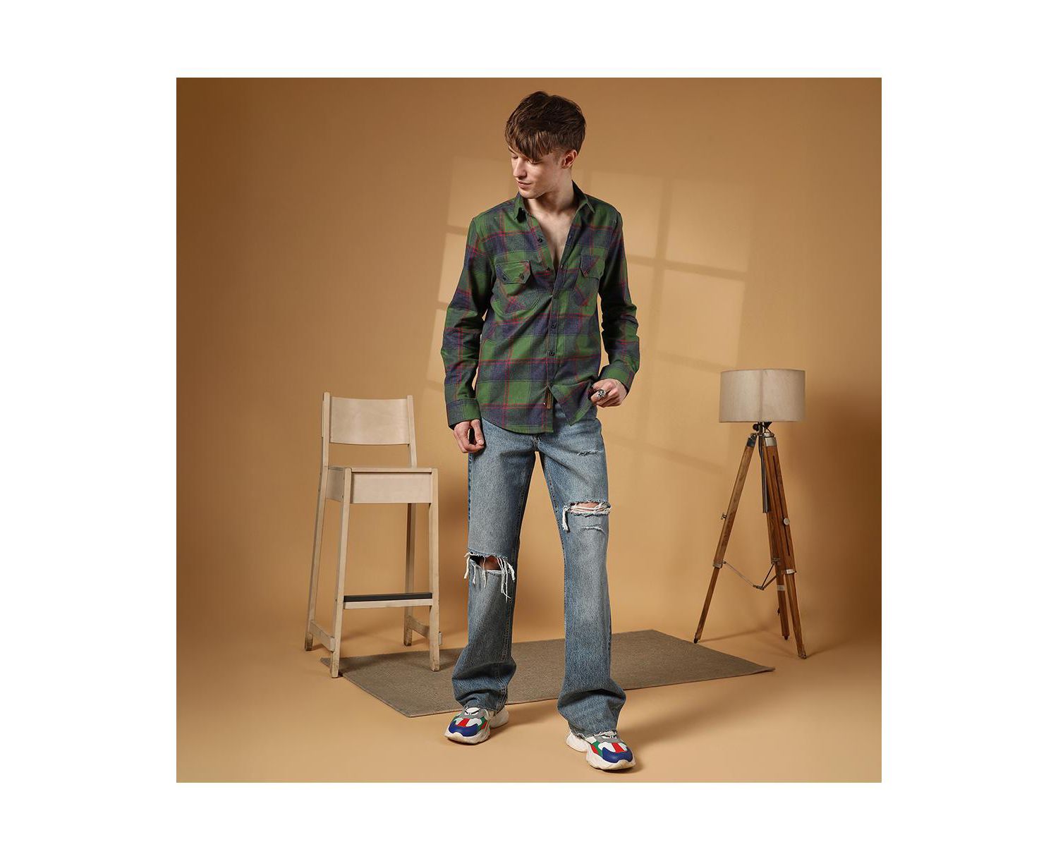 Men's Forest Green & Indigo Blue Buffalo Check Utility Shirt