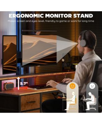 67" Computer Desk Home Office Desk with File Cabinet Lights