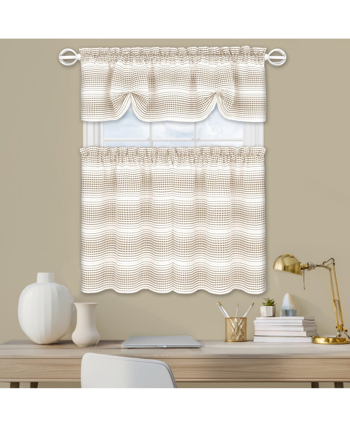 Kate Aurora Isabelle Abstract 3 Piece Cafe Rod Pocket Kitchen Curtain Tier And Valance Set