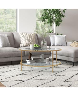 Round Side Table with Storage, 2-Tier End Table Tempe Glass Top