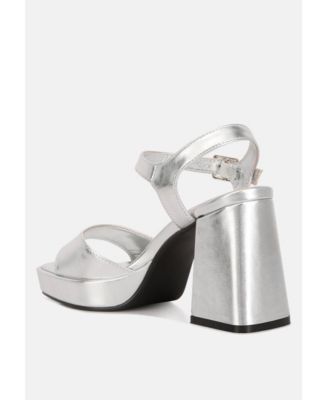 Womens Lofty Metallic Faux Leather Block Heel Sandals