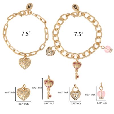Charm Bracelet Set with Heart and Key Charms - 7.5''