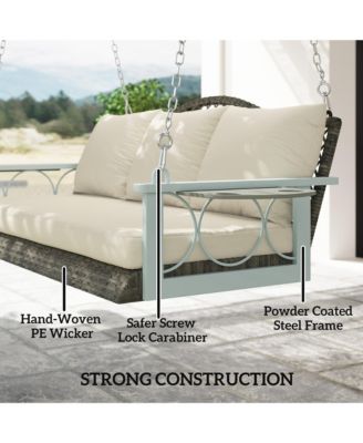 Wicker Porch Swing, Hanging Swing Bench with Cup Holder