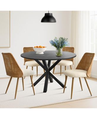 5-Piece Dining Set, 39.5'' Round Table with Faux Rattan Back Chairs and Metal Legs for Kitchen or Small Dining Room-Maison Boucle