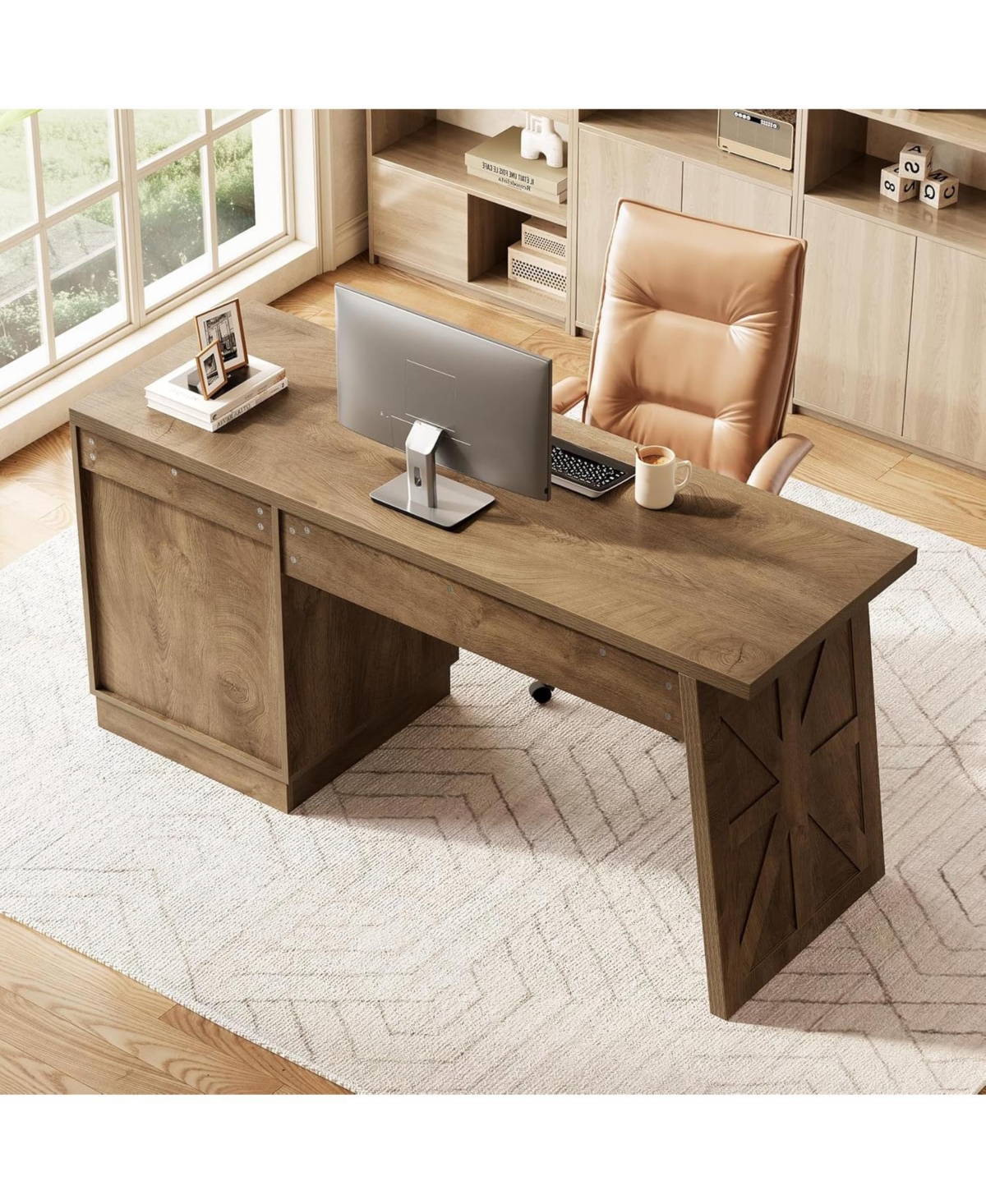 Tribesigns 59" Gaming Desk, Wooden Computer Desk with Drawers, Farmhouse Storage Workstation