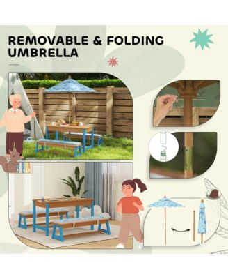 Kids Picnic Table, Wooden Table and Bench Set with Umbrella,