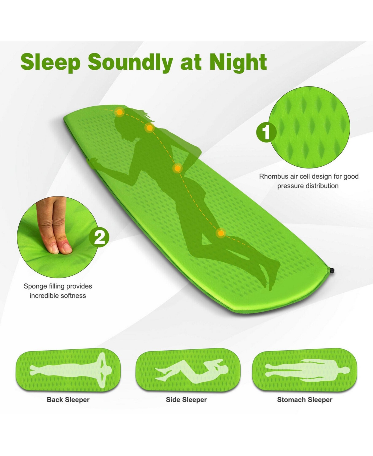 Sugift Inflatable Sleeping Pad with Carrying Bag-Green