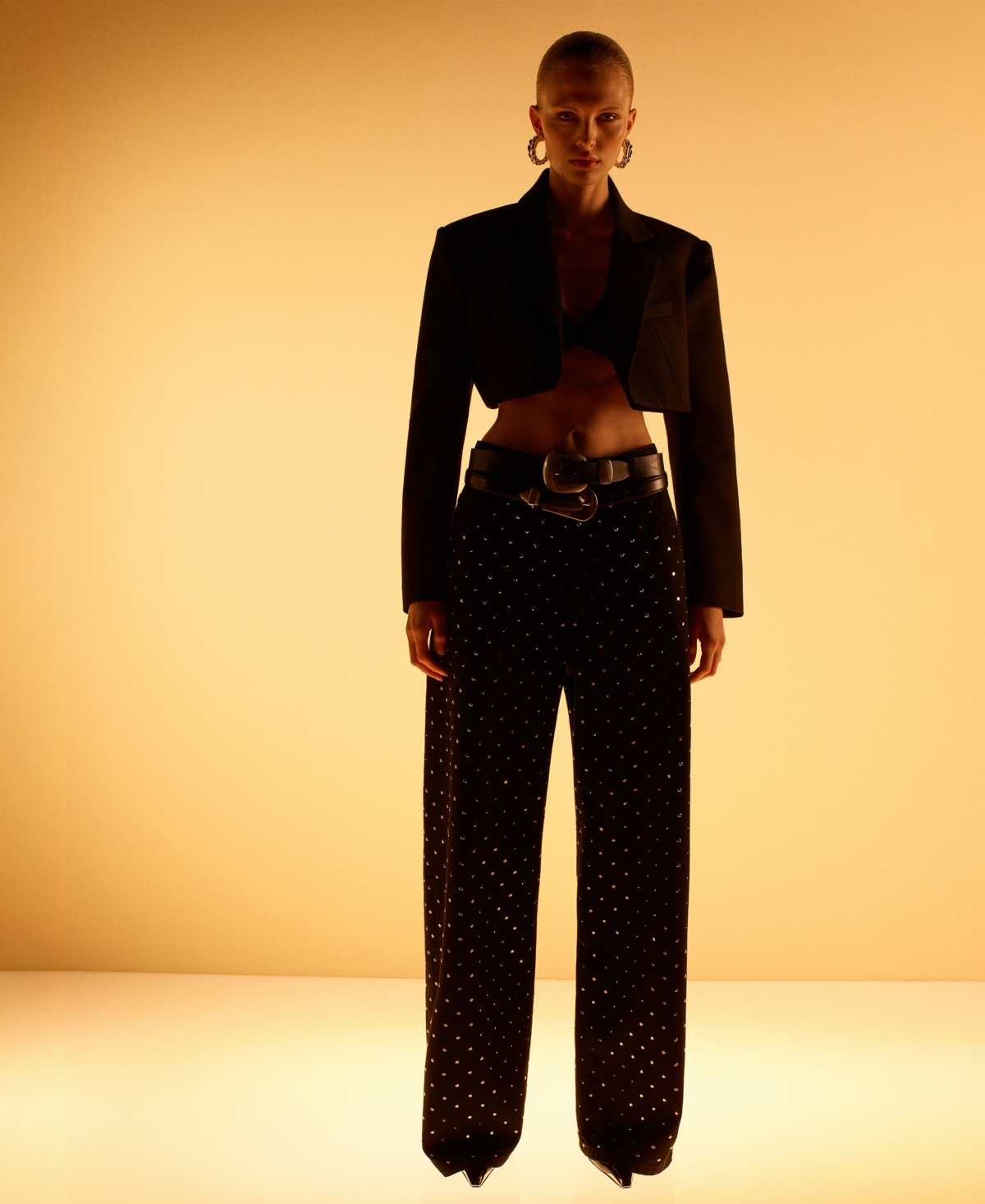 Mango Women's Wide Leg Rhinestone Jeans