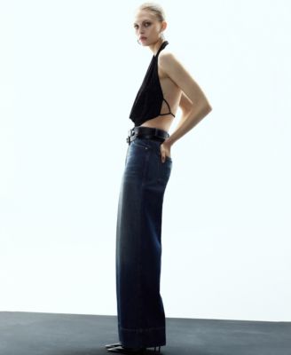 Women's Draped Crystal Neckline Top