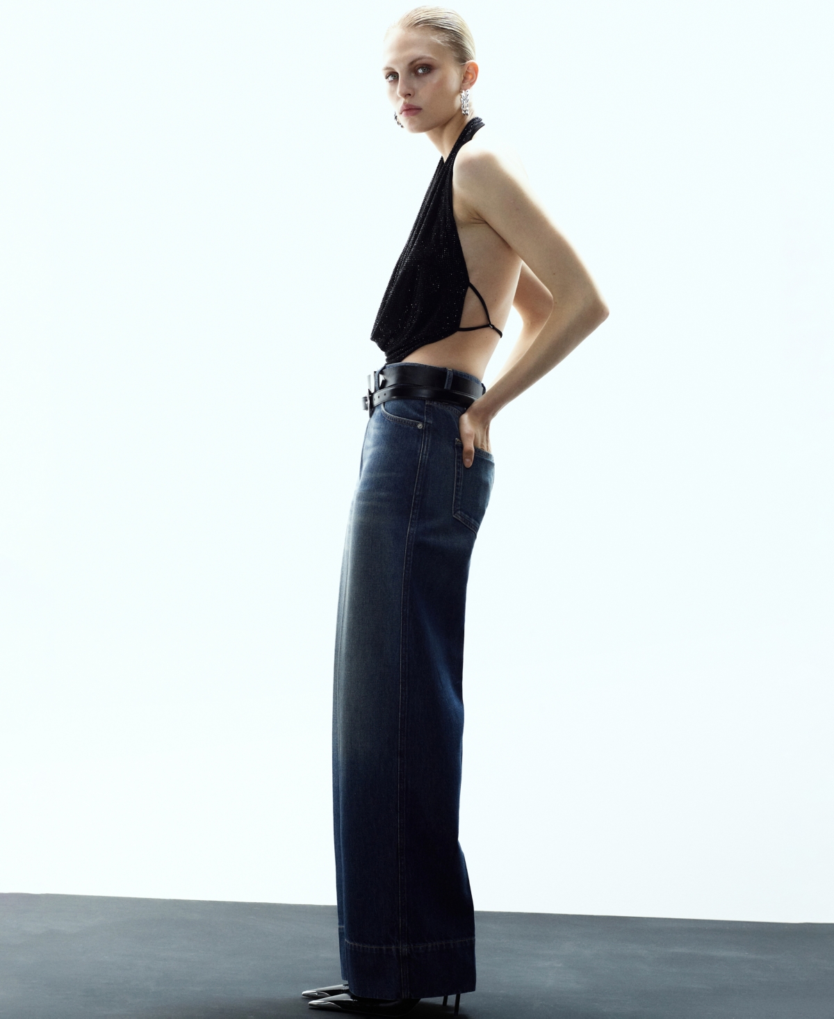 Mango Women's Draped Crystal Neckline Top