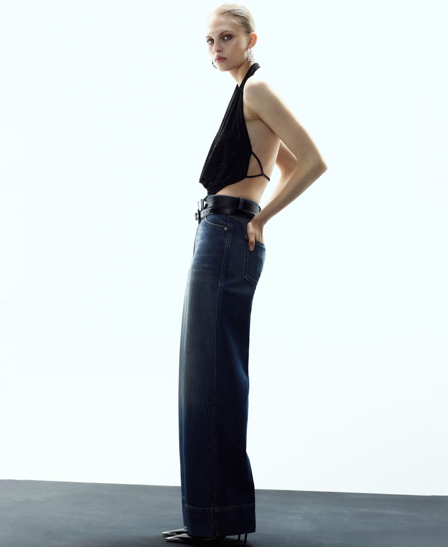Women's Draped Crystal Neckline Top