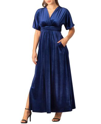 Women's Verona V-Neck Velvet Evening Gown With Pockets