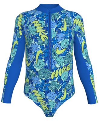 Girls' 4-6X Doodle Floral Long-Sleeve Swimsuit