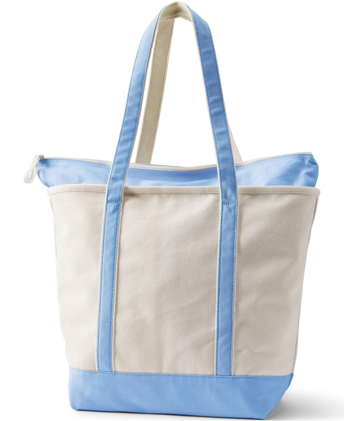 Lands' End Large 5 Pocket Zip Top Long Handle Canvas Tote Bag