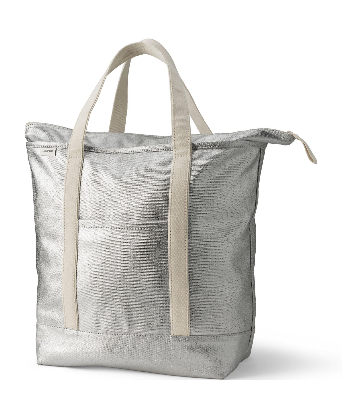 Lands' End Large Coated Metallic 5 Pocket Zip Top Canvas Tote Bag