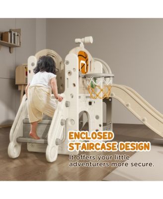 7-in-1 Toddler Slide, Playset Indoor for Ages 1-6 Years w/ Ring Toss