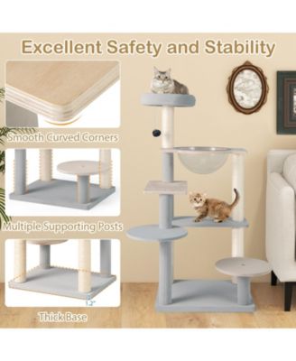 Modern Cat Tree 44 Inch Multi-level Cat Tower w/ Removable Padded Top Perch