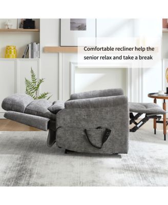 Chenille Dual Motor Infinite Position Up to 350 LBS Power Lift Recliner Chair with 8-Point Vibration Massage and Lumbar Heating,Blue