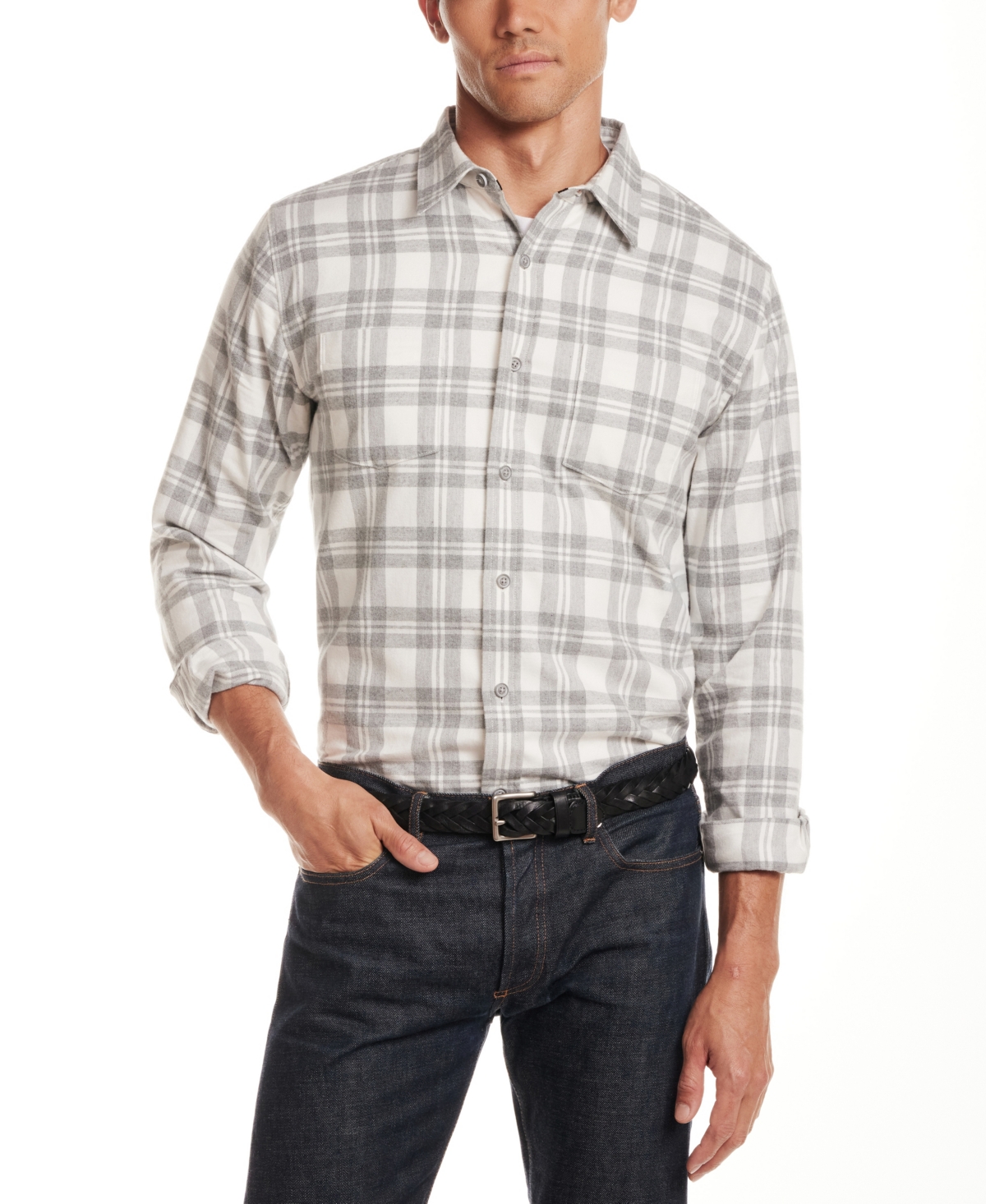 Vintage & Black Men's Brushed Flannel Long-Sleeve Shirt