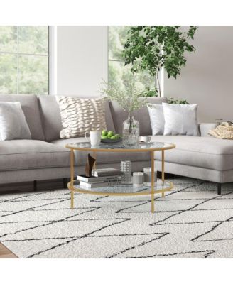 Round Side Table with Storage, 2-Tier End Table Tempe Glass Top