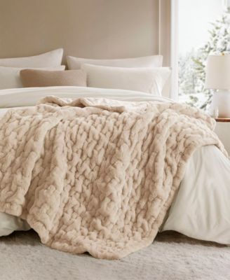 Ruched Reversible Faux-Fur Throw, 50" x 60"